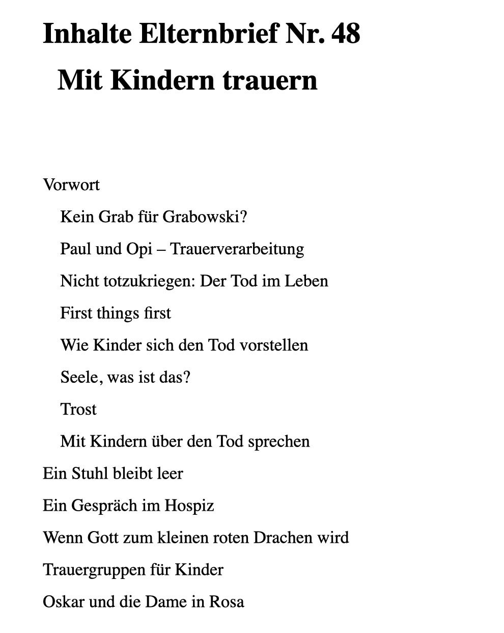 Inhaltsverzeichnis Elternbrief 48