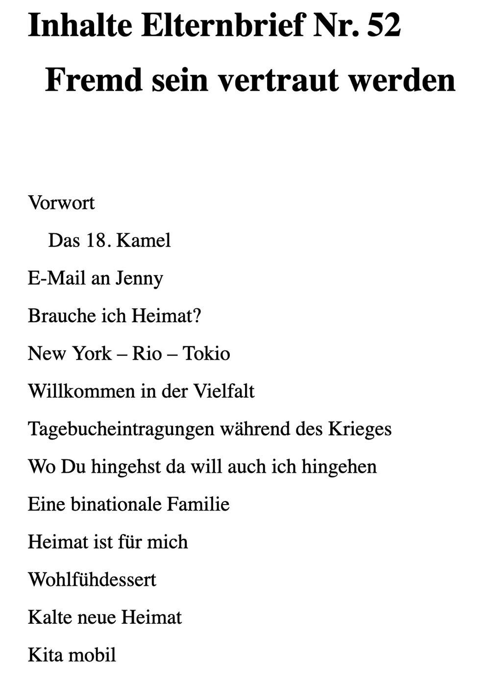 Inhaltsverzeichnis Elternbrief 52